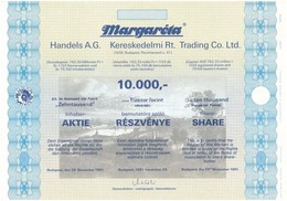 Budapest 1991. 'Margaréta Kereskedelmi Rt.' Részvénye 10.000Ft-ról, (3x) Kitöltetlen, Három Nyelven, Szelvényekkel T:I - Zonder Classificatie