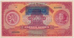 Szlovákia 1929. 500K 'SPECIMEN' Perforációval és Kék 'SLOVENSKY STAT' Felülbélyegzéssel T:III Slovakia 1929. 500 Korun P - Unclassified