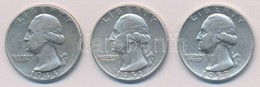 Amerikai Egyesült Államok 1945-1953. 1/4$ Ag 'Washington' (3xklf) T:2-
USA 1945-1953. 1/4 Dollar Ag 'Washington' (3xdiff - Ohne Zuordnung