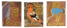 3db Klf Zománcozott, Aranyozott 'Zoo Budapest' Jelvény; Daru, Búbosbanka és Egerészölyv (15x20mm) T:1,1- - Unclassified