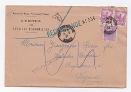 ENVELOPPE RECOMMANDEE DE TUNIS POUR FORGEMOL DU 15/05/1937 - Cartas & Documentos