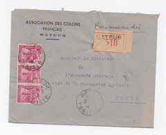ENVELOPPE RECOMMANDEE DE MATEUR POUR TUNIS DU 31/08/1946 - Cartas & Documentos