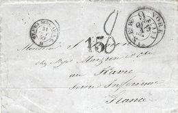 1859- Lettre De La Nlle Orléans Pour Le Havre-   Taxe 15 Cents  Pour N Y  Puis 8 D En Port Du Pour La France - Maritime Post