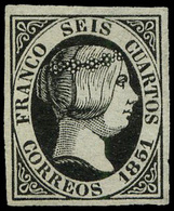 Ed. * 6 - 1851. 6 Cuartos Negro. Ejemplar De Lujo. Amplios Márgenes Y Color Intenso. - Unused Stamps