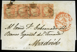 Ed. 12(4) - 1852. Carta Cda De Barcelona A Madrid. Tira De 4 Del 6 Cuartos. - Ungebraucht