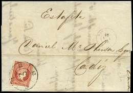 Ed. 48 - 1859. Carta Fechada En “Gibraltar 21/02/59” Con R.C. “63-San Roque” (lujo) A Cádiz. - Unused Stamps