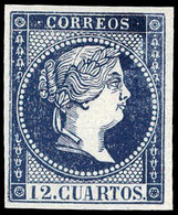 Ed. No Emitido - 1859. 12 Cuartos. Ensayo Color Azul Oscuro (Galvez 212). Lujo. Escaso. - Postfris – Scharnier