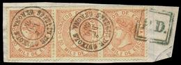 Ed. 96 Tira 3 - Mat. Fechador Tp. II “San Feliu De Guixols-Gerona” + Marca “PD” Lujo. Raro. - Unused Stamps