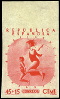 NE 1939. “Republica Española 45+15Cts.” Color Carmín. Beneficencia Infantil (niños Jugando) Modelo No Adoptado. - Neufs