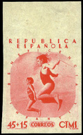 NE 1939. “Republica Española 45+15Cts.” Color Carmín. Beneficencia Infantil (niños Jugando) Modelo No Adoptado. - Nuevos