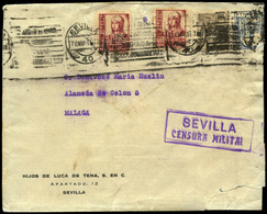 Ed. 822(2)+816+Local - “T.E.N.A.” Carta Mat. “Sevilla 26/V/37” Cda A Málaga + C. Militar. Rara - Sonstige & Ohne Zuordnung