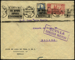 Ed. 834+Local - Carta Con Rodillo “Sevilla 10/08/37” Cda A Málaga Con 834 Perforado + C. Militar. (Hay Llegada). Lujo. - Autres & Non Classés