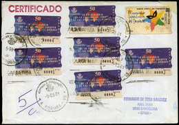 2001. Carta Certificada Cda Con 7 Etiquetas De “Coruña 05/03/01” A Barcelona. - Ungebraucht