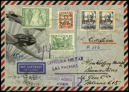 Ed. 805+Canarias 23+43(2)+Local 22 - 1938. Certificado “Las Palmas 03/02/38” A Buenos Aires. Lujo. Ex Alemany. - Sonstige & Ohne Zuordnung