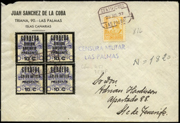 Ed. 826+Canar.26-24 - “Certificado 23/Jul/37 Las Palmas” A Sta. Cruz Tenerife. Lujo.Ex Alemany - Other & Unclassified