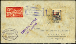 Ed. 51+Local - 1937 Carta Cda “Por Via Aerea 23/IV/37 Las Palmas” A Alemania. Fajas De Censura Al Dorso. - Altri & Non Classificati