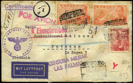 Ed. 880(2)-923 - “Certificado 29/08/41 Puerto De La Luz” A Alemania. Al Dorso Precioso Lacre Del Consulado Aleman - Sonstige & Ohne Zuordnung