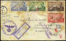 Ed. 941-943-944 - “Las Palmas 28/Jul/42” A Alemania. Hay Tránsito En Madrid. Diferentes Marcas De C.M. Lujo - Sonstige & Ohne Zuordnung