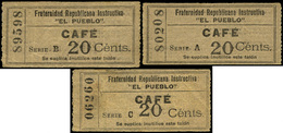 ** S/C 3 Cupones Serie A,B Y C De 20Cts. “Fraternidad Republicana Instructiva “El Pueblo” - Spanish Civil War Labels