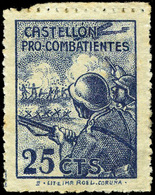 Ed. * 72 CASTELLÓN. “Pro Combatientes. 25Cts.” Azul. Escaso. - Verschlussmarken Bürgerkrieg