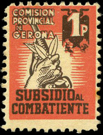 Ed. * 1 GERONA. “Subsidio Al Combatiente 1Pts.” Ojo. Escaso - Spanish Civil War Labels