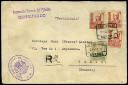 Carta Cda Correo Certificado A Paris. Rara Marca “Inspección General Del Ejército-Censurado” 9/Nov/37 - Briefe U. Dokumente