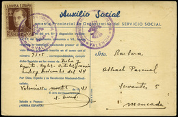 T.P. Con Sello “Jose Antonio 50Cts.” Tarjeta De “Auxilio Social 25/11/43” Y Cda Con Franquicia “Departamento…" - Cartas & Documentos