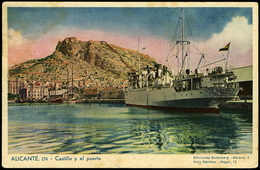 T.P. 1939. Preciosa Tarjeta (Alicante-Barco Y Puerto) Cda Con Mat. “UPS-4- 30/IV/39” A Roma. Fin De La Guerra - Brieven En Documenten