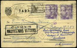 T.P. 1945. Tarjeta Postal Cda De Madrid A Bellegarde Y Reexpedida Al Campo De Bourrasol. Lujo. Rara. - Storia Postale