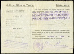 1939. Folleto Del “Gobierno Militar De Vizcaya-Estado Mayor” Hoja De Traslado Y Viaje. - Covers & Documents