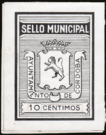 Año 1939 CÓRDOBA. “Timbre Municipal.Córdoba. 10Cts.” (tamaño Grande).Prueba En Negro. Rarísimo. - Fiscali