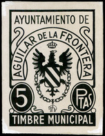 Año 1939 CÓRDOBA.Aguilar De La Frontera. Prueba En Negro 5cts. Rara. - Revenue Stamps