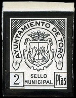 ZAMORA.Toro. “Beneficencia Municipal. 2Pts.” Negro (Prueba). Rara Pieza. - Fiscali