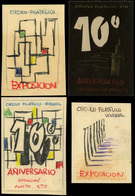 1945. 4 Bocetos Para Viñetas Del Círculo Filatélico De Vendrell. Muy Raras - Other & Unclassified