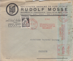 AMOUNT 0, BUCHAREST, RUDOLF MOSSE COMPANY, RED MACHINE STAMPS, SOCIAL ASSISTANCE STAMP ON COVER, 1929, ROMANIA - Lettres & Documents