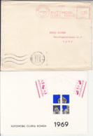 AMOUNT 0.35, BUCHAREST, ROMANIAN AUTO CLUB RED MACHINE STAMPS ON COVER, POSTCARD, INVITATION, 1968, ROMANIA - Storia Postale