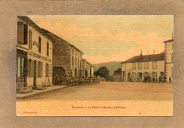 CPA - POUXEUX (88) - Vue Du Café De La Place Et Du Bureau De Poste Au Début Du Siècle - Aspect Toilé - Pouxeux Eloyes