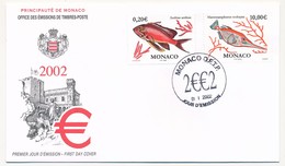 MONACO => Enveloppe FDC - "POISSONS" N° YT 2329 2330. 01/01/2002 - Faciale 10,20E - FDC