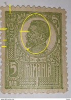 Error Romania King Ferdinand 5b Green, Error Crown, Papar War, SPOT COLOR FACE. - Errors, Freaks & Oddities (EFO)