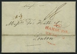 HAMBURG 1819, HAMBURG, Rote Sonderform Auf Brief, Handschriftlich Single, Nach London, Registraturbug, Feinst - Autres & Non Classés