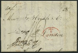 HAMBURG 1843, T 28. FEB, Rote Sonderform Auf Brief Von Göteburg (rückseitiger R3) über Hamburg Nach London, Registraturb - Prephilately