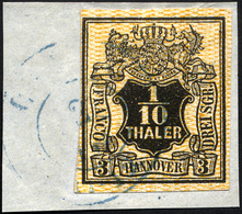 HANNOVER 7a BrfStk, 1855, 1/10 Th. Schwarz, Orange Genetzt, Prachtbriefstück, Signiert H.K., Mi. 200.- - Hanover