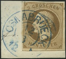 HANNOVER 19a BrfStk, 1861, 3 Gr. Braun, Blauer K2 OSNABRÜCK, Prachtbriefstück, Mi. (70.-) - Hanover
