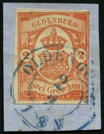 OLDENBURG 13 BrfStk, 1861, 2 Gr. Schwärzlichrotorange, Rechts Teils Berührt Und Waagerechter Bruch Sonst Dekoratives Pra - Oldenburg