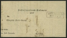 PREUSSEN KONARZYN, R2 Auf Post-Insinuations-Dokument (1864) Nach Konitz, Innen Krone-Posthornstempel, Pracht - Autres & Non Classés