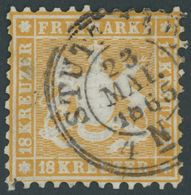 WÜRTTEMBERG 29 O, 1864, 18 Kr. Orangegelb, Kleiner Zahnfehler, Feinst, Gepr. Heinrich, Mi. 500.- - Sonstige & Ohne Zuordnung