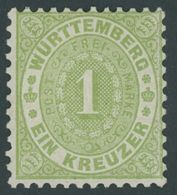 WÜRTTEMBERG 43 *, 1874, 1 Kr. Gelbgrün, Falzrest, Pracht, Mi. 140.- - Autres & Non Classés