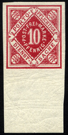 WÜRTTEMBERG 102bPU **, 1875, 10 Pf, Karminrot, Ungezähnt, Mit Unterrand, Pracht, Mi. 100.- - Autres & Non Classés