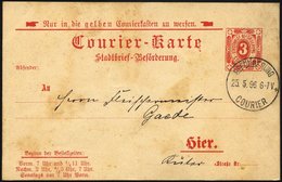 KIEL A P 3 BRIEF, COURIER: 1895, 3 Pf. Rot, Ohne Rahmen, Stempel 25.5.96, Karte Minimal Fleckig Sonst Pracht - Privatpost