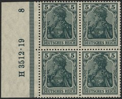 Dt. Reich 85IIe VB **, 1918, 5 Pf. Schwarzopalgrün Kriegsdruck Im Randviererblock Mit HAN H 3512.19, Pracht, Gepr. Jäsch - Other & Unclassified